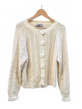 Vintage 90s B.P. Shades Cable Knit Cardigan l Cream Chunky Button Sweater Med.